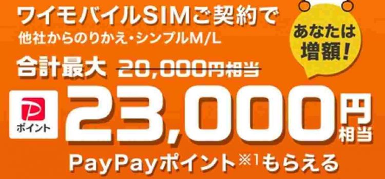 [6/1～]ヤフーモバイル 契約特典PayPayポイント20%還元上限7k→10kに増額/ワイモバイルのweb申し込み