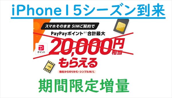 [iPhone15シーズン]2023年8月25日~ワイモバイル契約最大26000ポイント貰う方法(手数料なし)