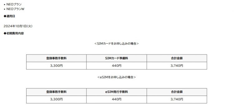 [9/30まで]nuroモバイル NEOプラン事務手数料0円+SIM発行手数料無料終了→計3740円に